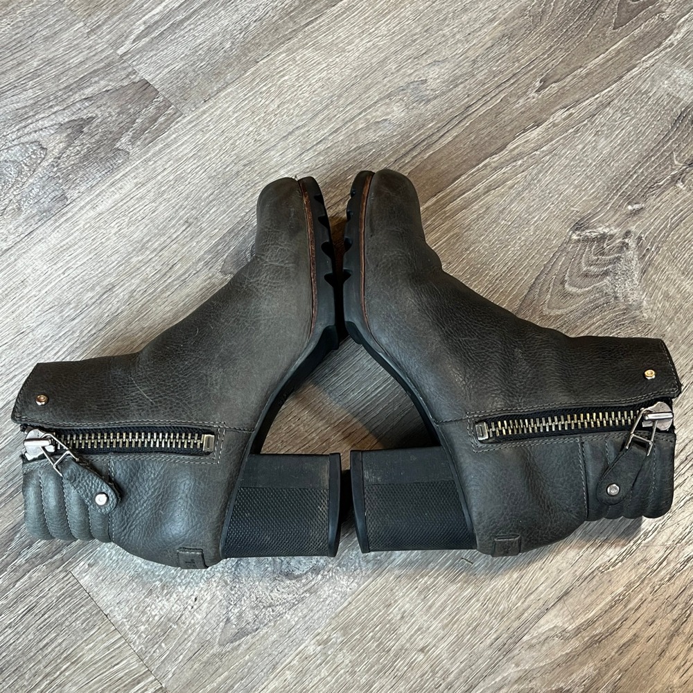 Sorel Lolla Ankle Boots Quarry Grey Leather Block Heel NL2547-052 Womens 8.5